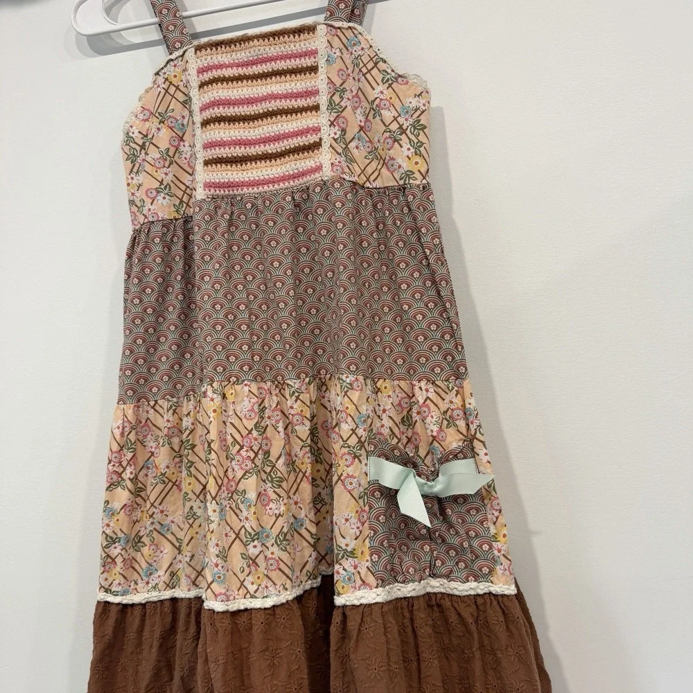 Matilda Jane Enchanted Garden Maxi Dress Patchwork Floral Crochet Girls 12 Fall